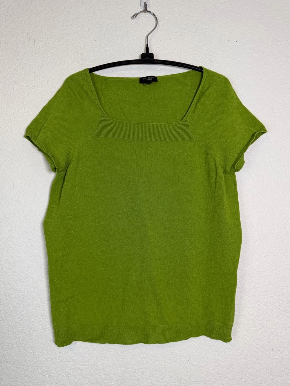 Talbots Lime Chartreuse Green Petite Square Neck Fine Knit Sweater Top, Size MP